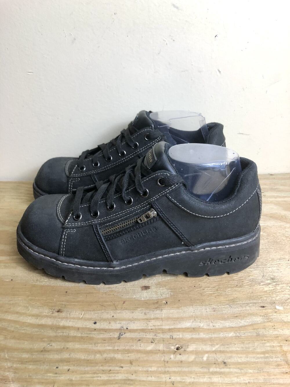 Vintage Skechers Shoes 9 Black Jammers Lug Sole Chunky Loafers Grunge Y2K